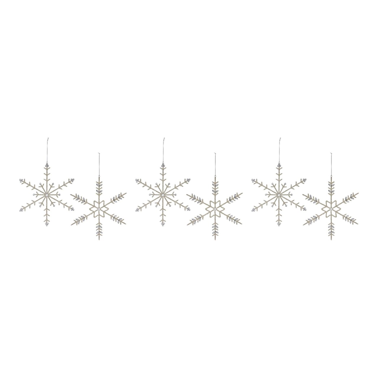 Melrose Jeweled Snowflake Christmas Ornaments - 14" - Silver - Set of 6